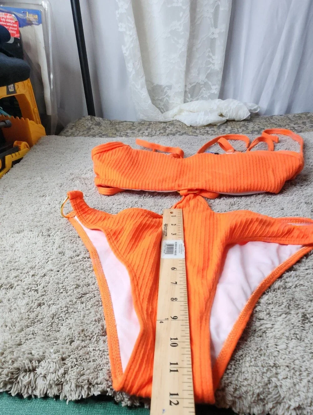 Women's Bright Orange Ribbed Two-Piece Connected Bikini - Flatter Me - L